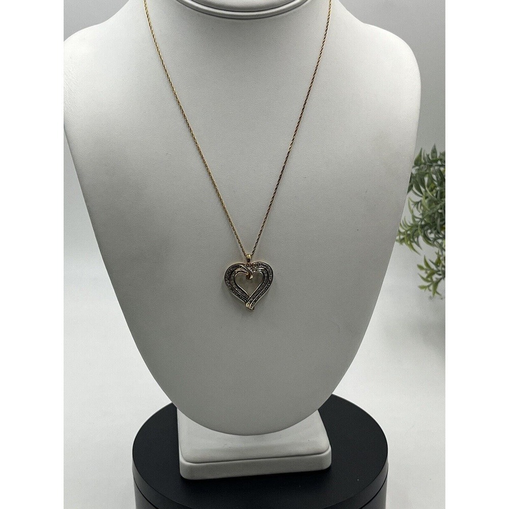 Vintage GTRJ Sterling Silver Vermeil 1/2 cttw‎ Diamond Open Heart Necklace